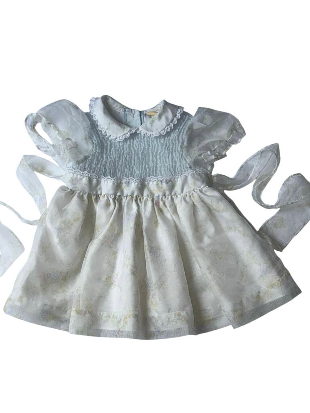 Vintage New York Kids Size 4 Pastel Floral Puff Sleeve Dress USA Made